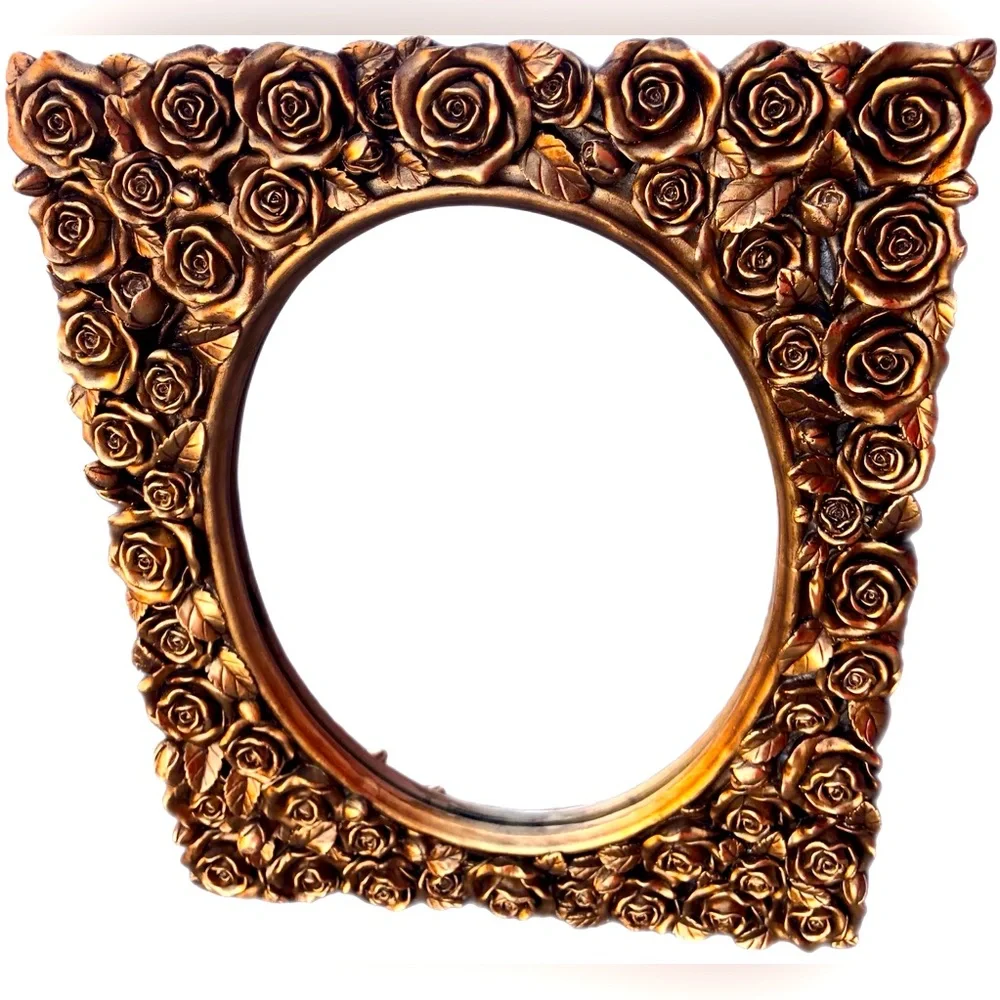 Golden Brass Frame Roses Mirror Wall Decoration Gold Valentine’s Day Gift Idea